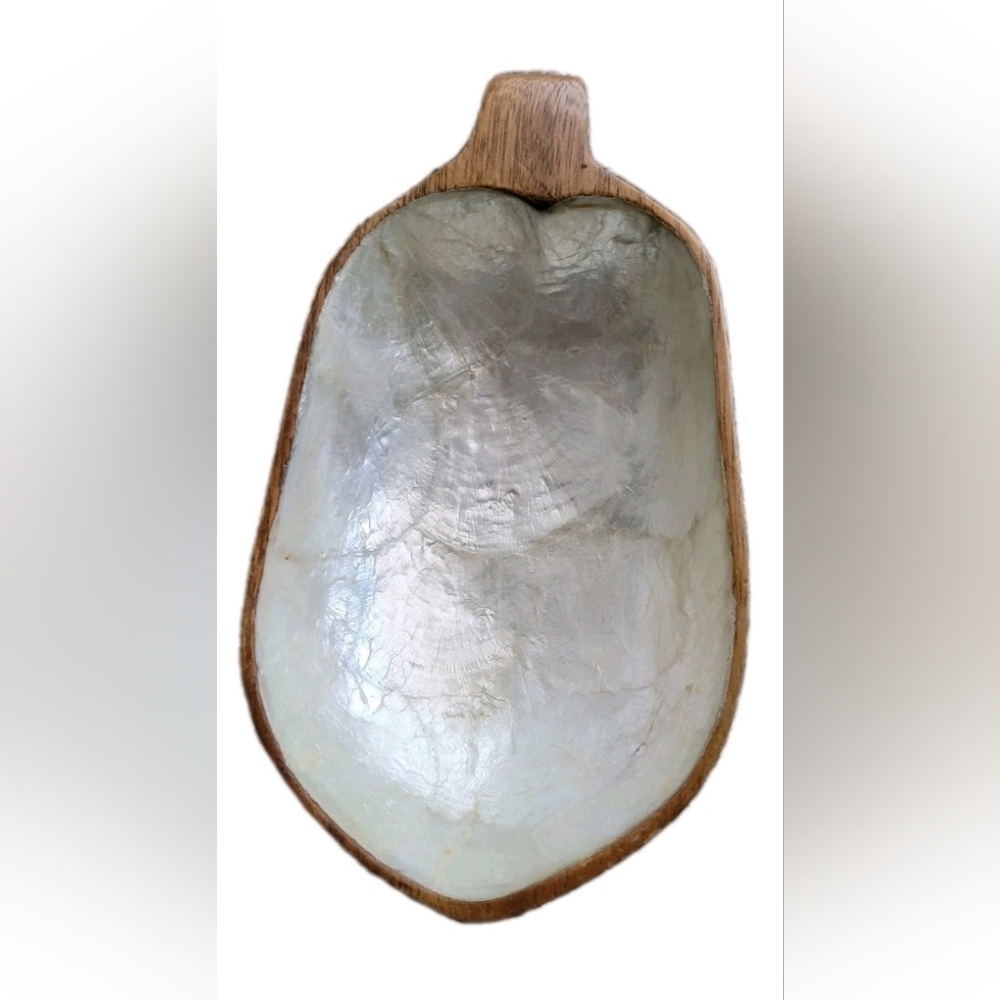 Elegant Mother of Pearl Shell Monkey Pod Pear Shaped Bowl Vintage